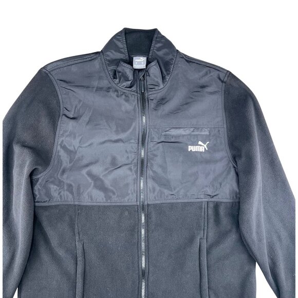 Puma Mens Black Zip-Up Fleece Jacket With Nylon Chest Panel & Logo Size XL - Picture 10 of 14